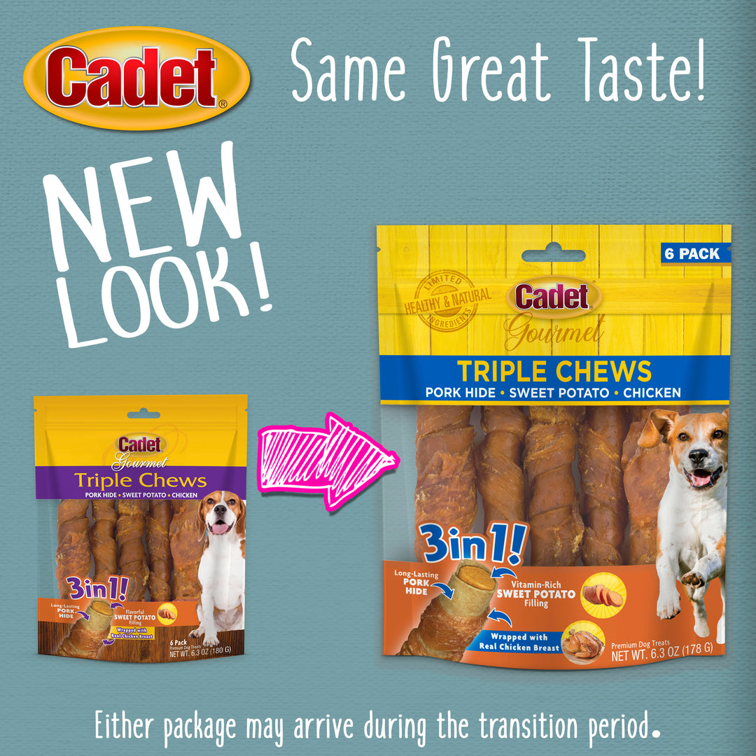 Cadet Gourmet Triple Chews Pork Hide Twists Chicken &amp; Sweet Potato (6 Count)
