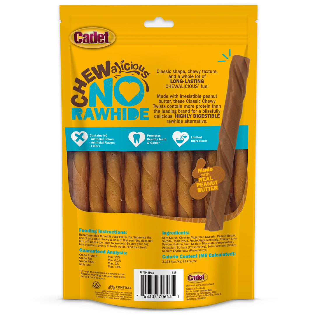 Cadet Chewalicious Rawhide-Free Natural Classic Chewy Twists Peanut Butter (15 Count)