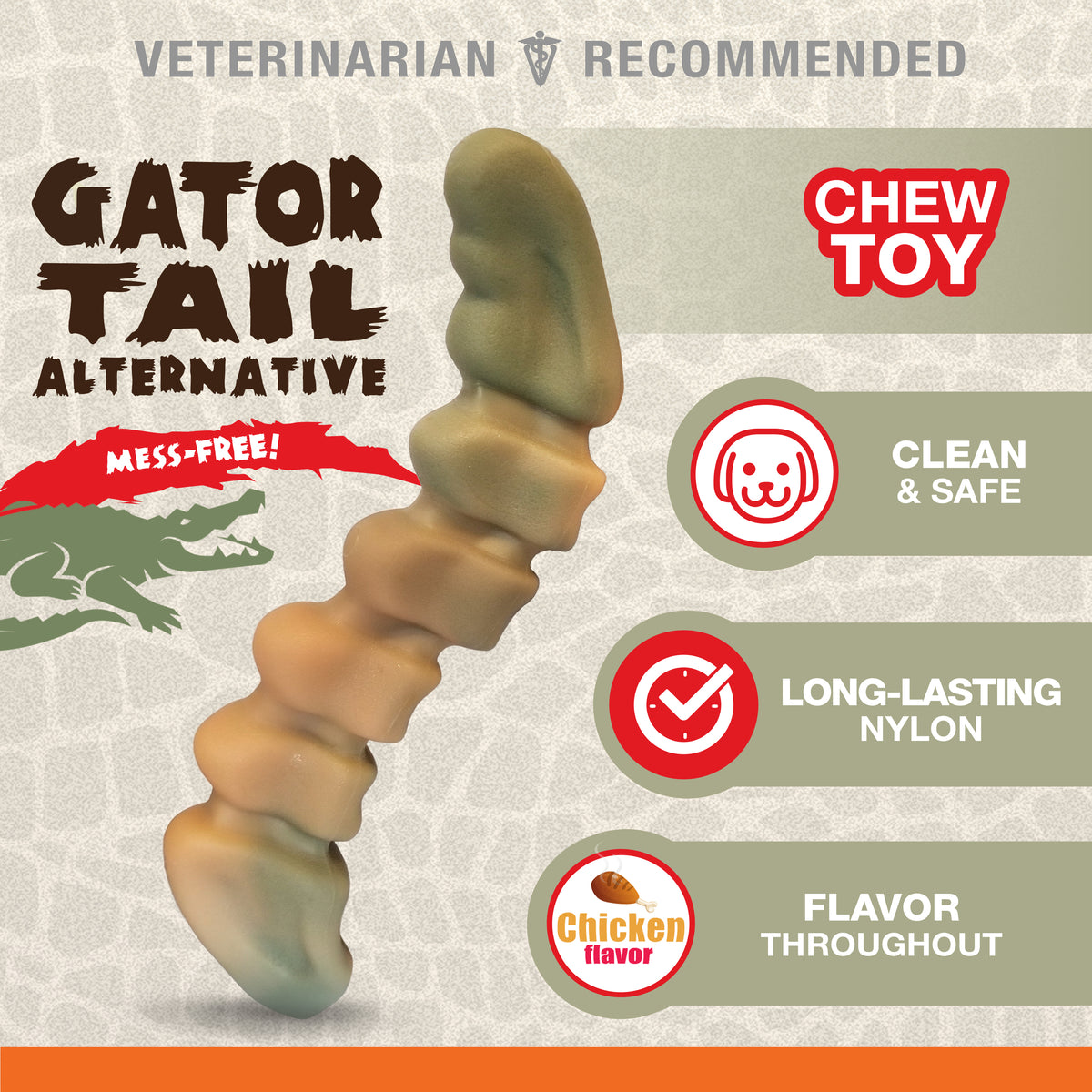 Nylabone Power Chew Gator Tail Alternative Dog Chew Toy Chicken Large (1 Count)