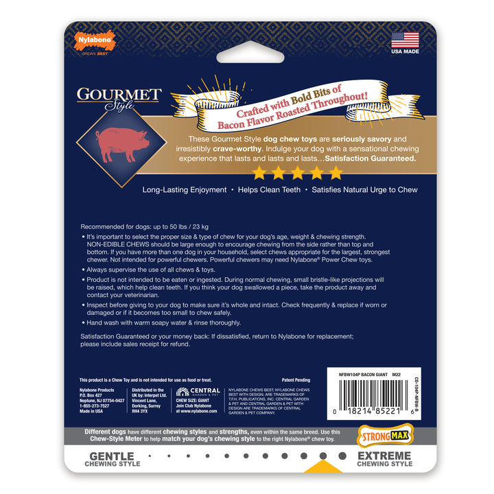 Nylabone Strong Chew Gourmet Style Wishbone Dog Chew Toy Bacon Large (1 Count)