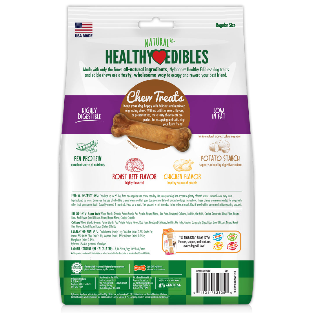 Nylabone Healthy Edibles All-Natural Long Lasting Chew Treats Roast Beef &amp; Chicken Small (12 Count)