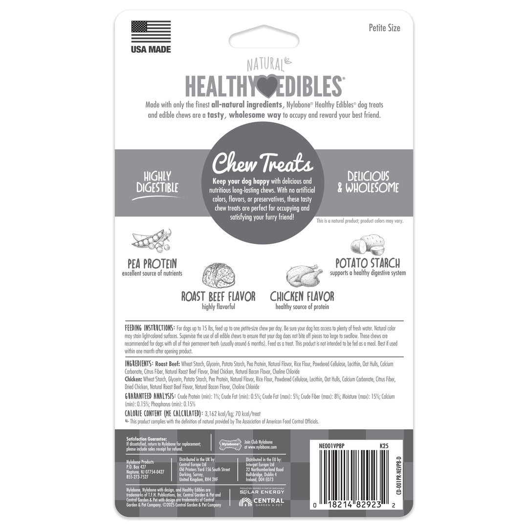 Nylabone Healthy Edibles All-Natural Long Lasting Chew Treats Roast Beef &amp; Chicken X-Small (8 Count)