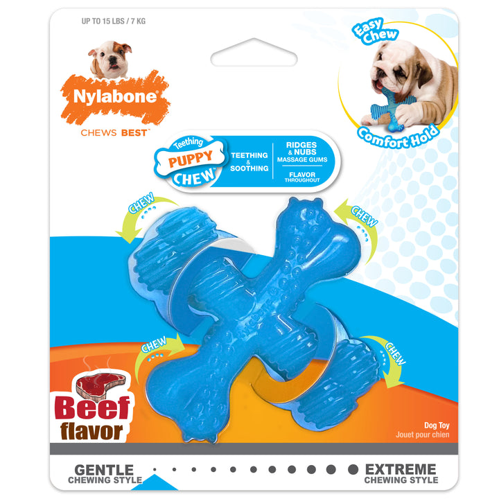 Nylabone Puppy Chew Comfort Hold X Bone Dog Chew Toy Beef X-Small (1 Count)