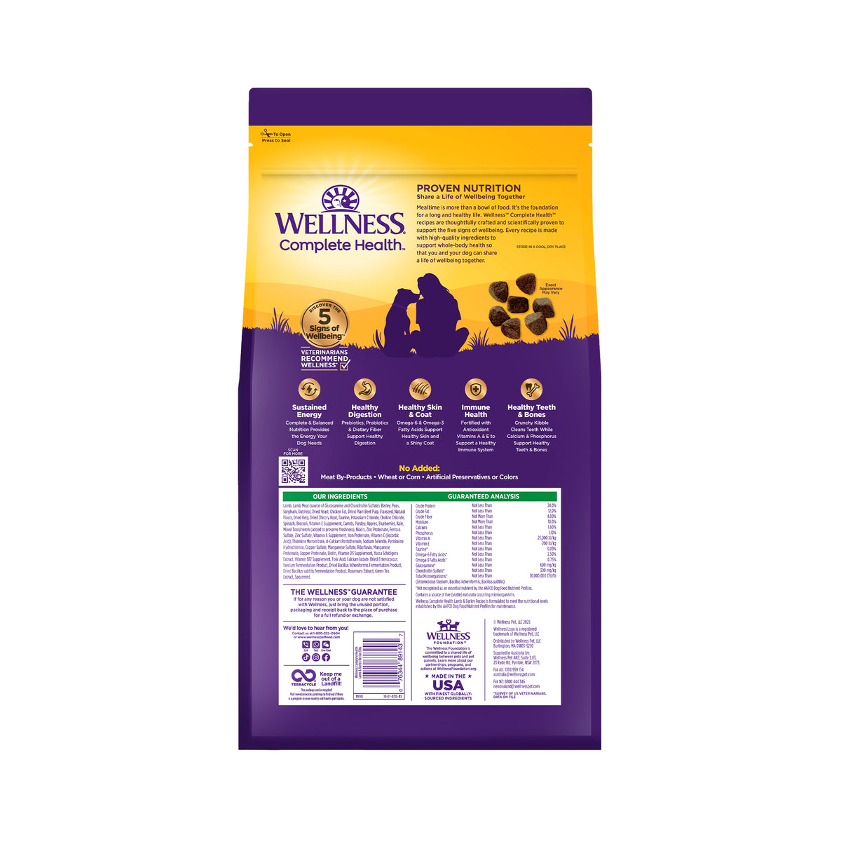 Wellness Complete Health Dry Dog Food, Wholesome Grains, Natural, Lamb & Barley, (5-Pound Bag)