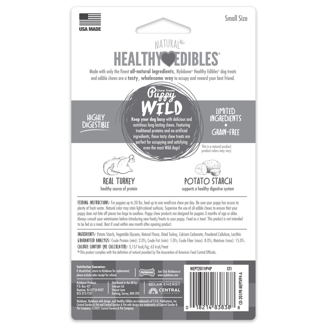 Nylabone Healthy Edibles WILD All-Natural Long Lasting Puppy Chew Treats Turkey Small (4 Count)