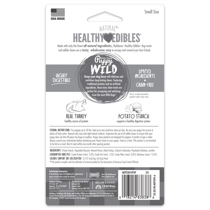 Nylabone Healthy Edibles WILD All-Natural Long Lasting Puppy Chew Treats Turkey Small (4 Count)