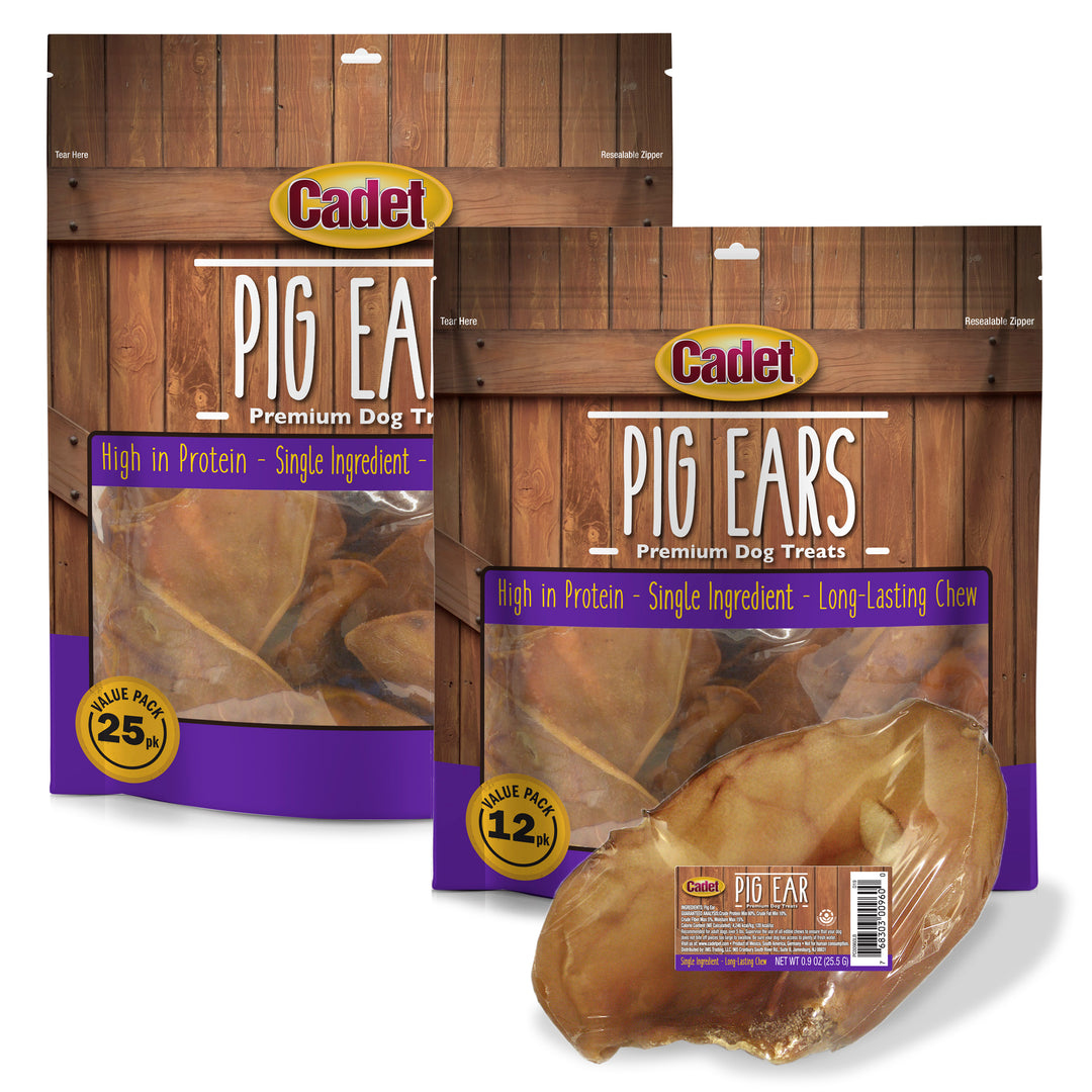 Cadet Natural Pig Ears for Dogs Original 1.3 Pound (25 Count)
