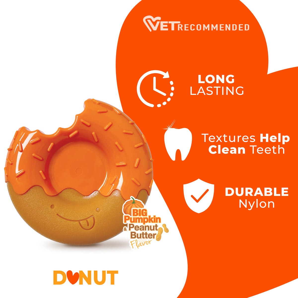 Nylabone Power Chew Donut Dog Chew Toy 70th Birthday Orange Pumpkin & Peanut Butter Large (1 Count)