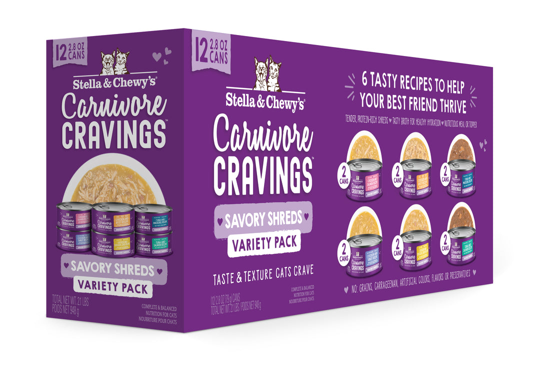 Carnivore Cravings Savory Shreds Canned Variety Pack - 12 x 2.8 oz