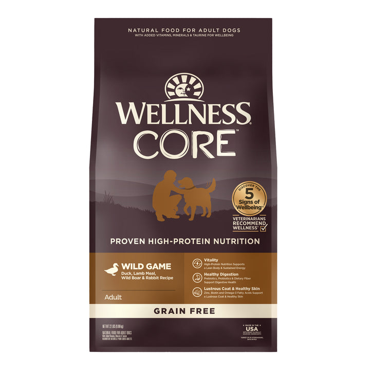 Wellness CORE Dry Dog Food, Grain-Free, High Protein, Natural, Wild Game Duck, Lamb Meal, Wild Boar &amp; Rabbit Recipe, 22-Pound Bag