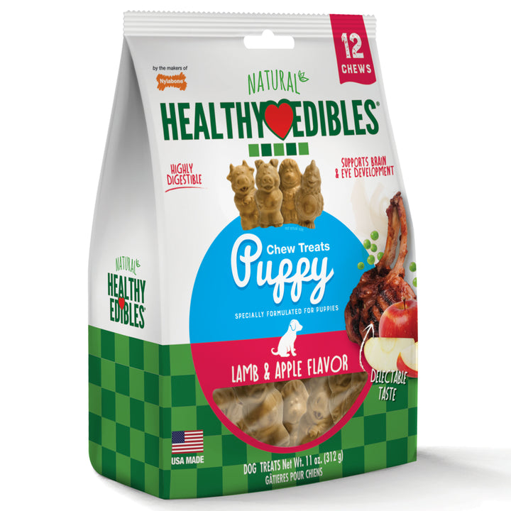 Nylabone Healthy Edibles All-Natural Long Lasting Puppy Chew Treats Lamb &amp; Apple Small (12 Count)