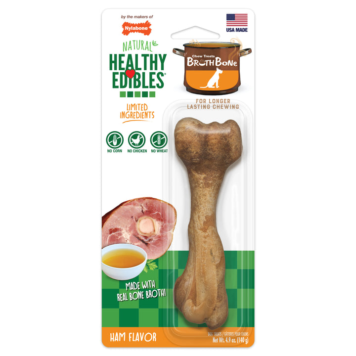 Nylabone Healthy Edibles Broth Bone All-Natural Long Lasting Chew Treats Ham Large (1 Count)