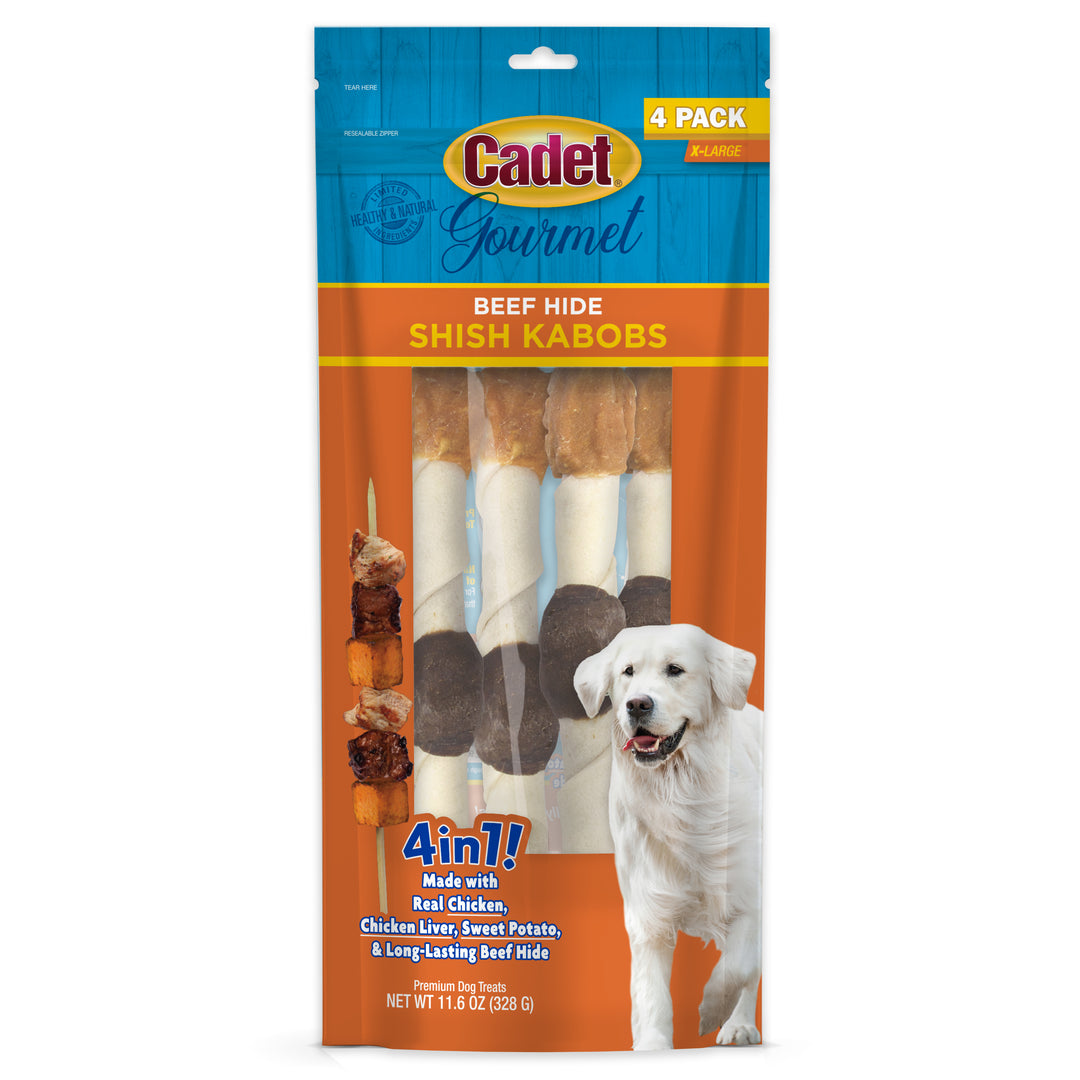Cadet Gourmet Beef Hide Shish Kabob Dog Treats 11.6 Ounce (4 Count)