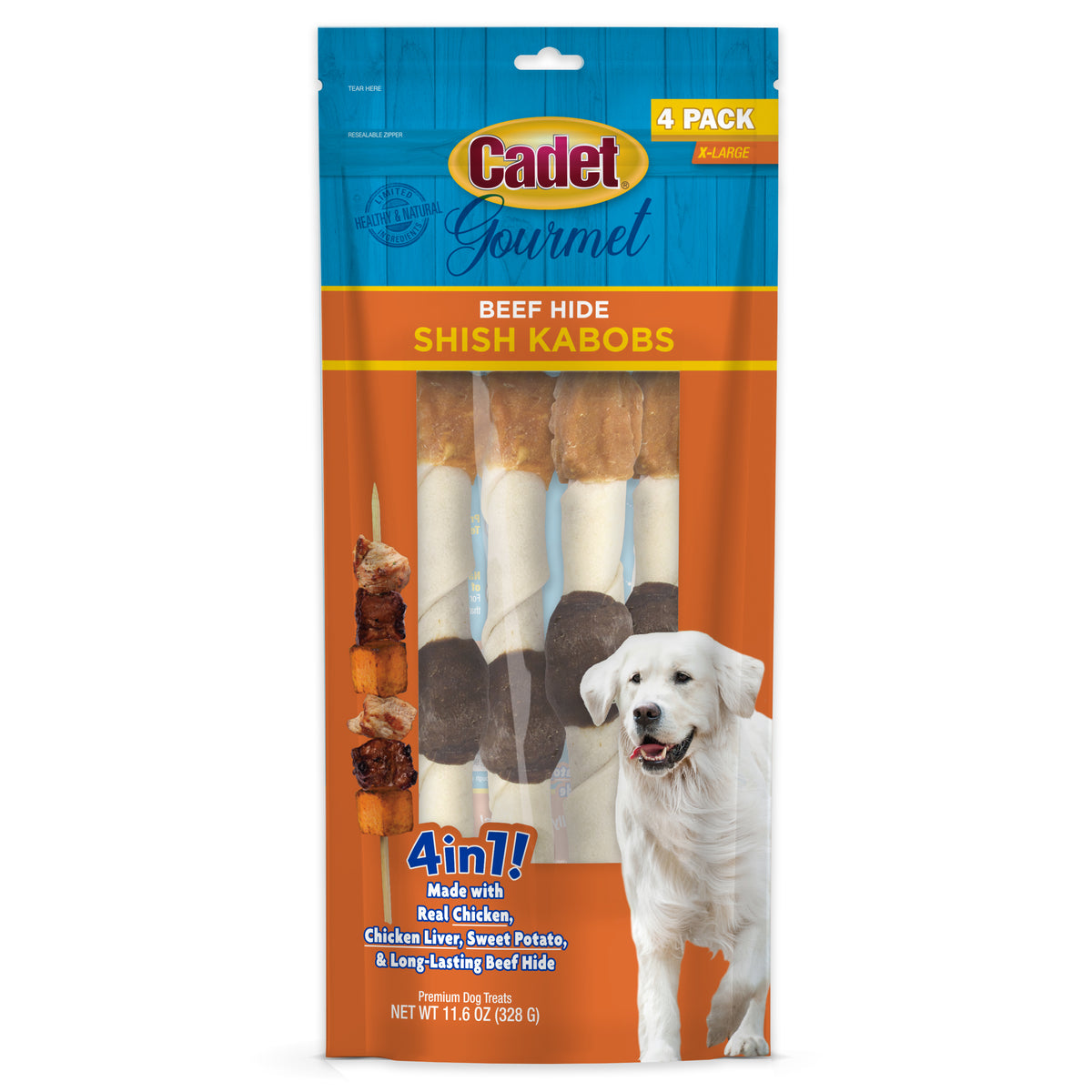 Cadet Gourmet Beef Hide Shish Kabob Dog Treats 11.6 Ounce (4 Count)