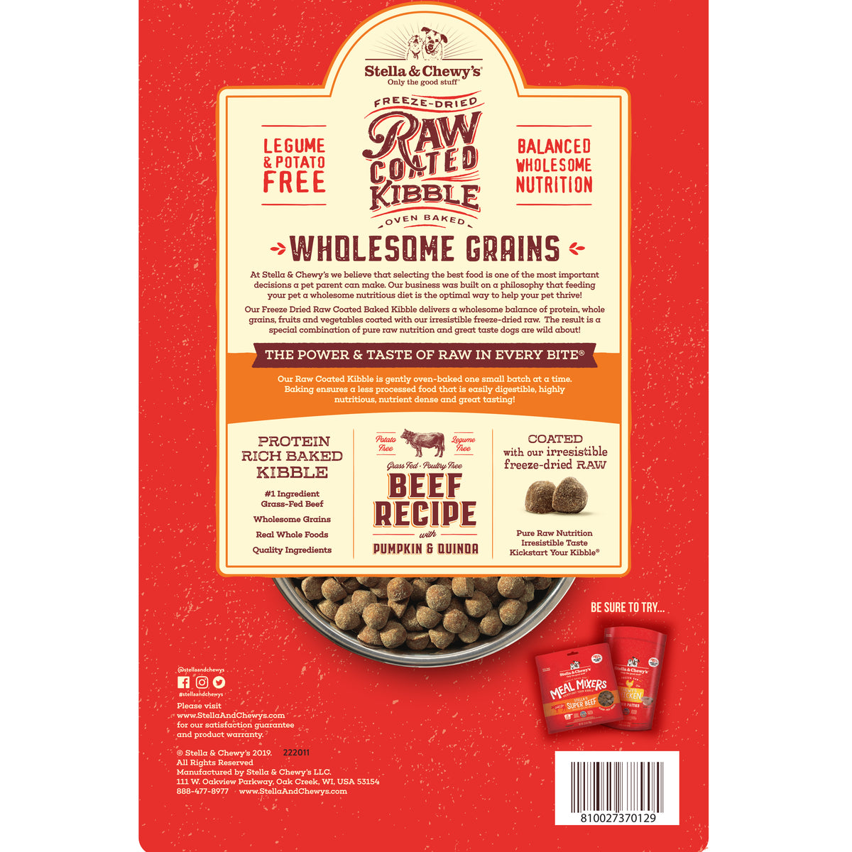 Kibble Raw Coated Wholesome Grain Beef - 3.5 lb