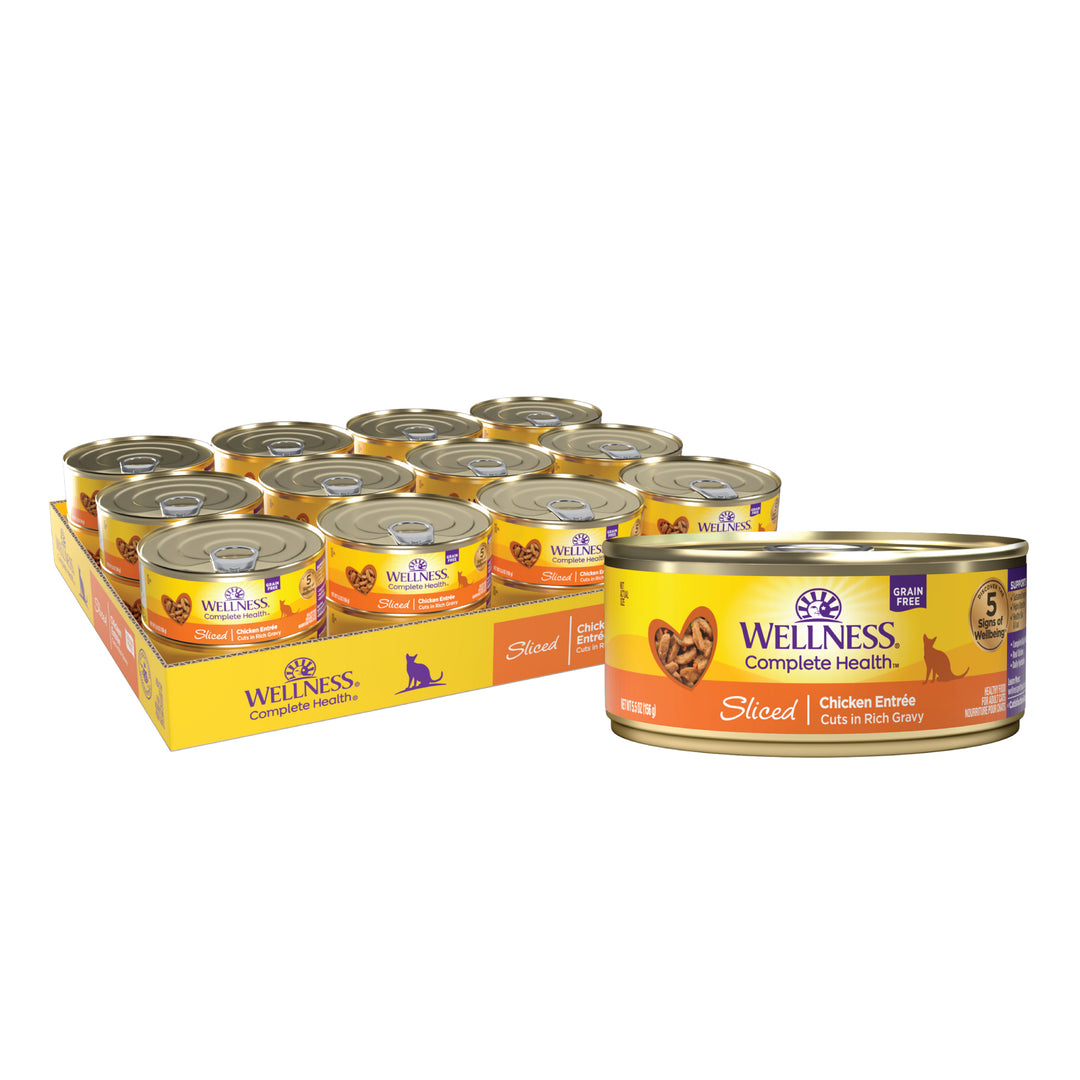 Wellness Complete Health Sliced Adult Wet Cat Food, Natural, Protein-Rich, Grain Free, 5.5 Ounce , 24 Pack, (Chicken Entrée)