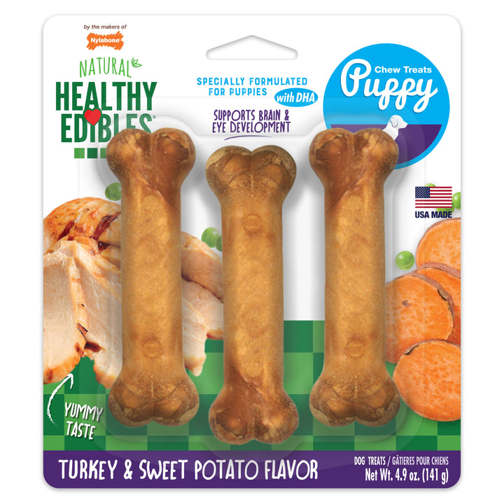 Nylabone Healthy Edibles All-Natural Long Lasting Puppy Chew Treats Turkey &amp; Sweet Potato Small (3 Count)