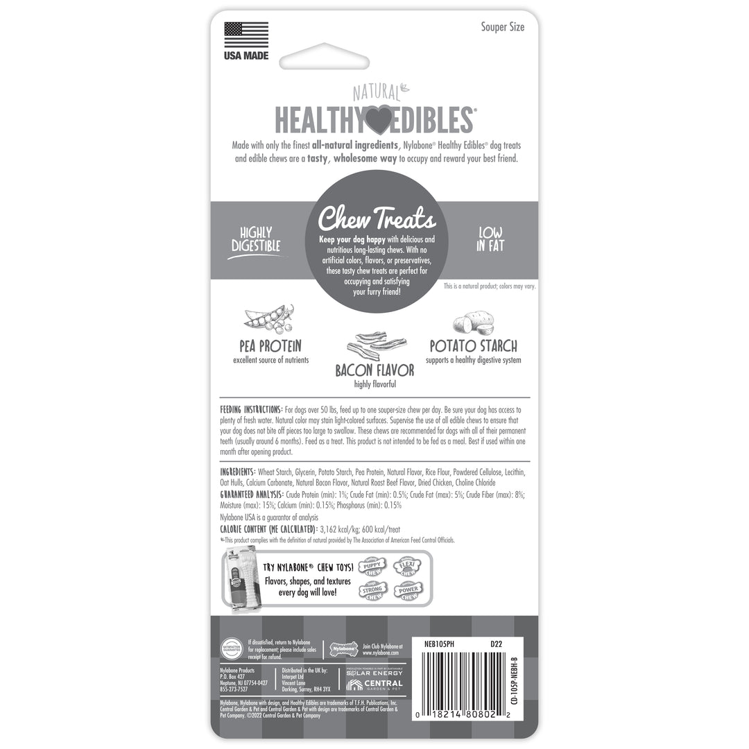 Nylabone Healthy Edibles All-Natural Long Lasting Chew Treats Bacon X-Large/Souper - 50+ lbs. (1 Count)