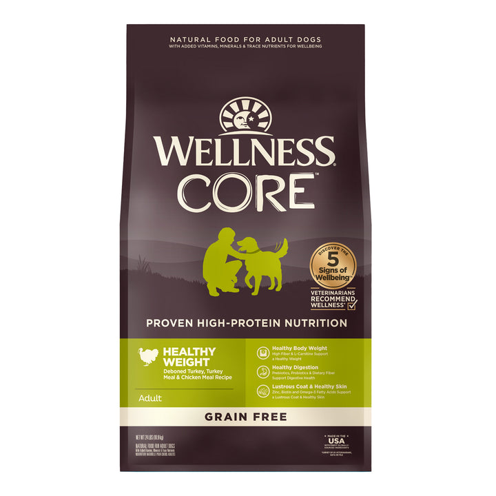 Wellness CORE Dry Dog Food, Grain-Free, High Protein, Healthy Weight, Natural, Deboned Turkey, Turkey Meal &amp; Chicken Meal Recipe, (24-Pound Bag)