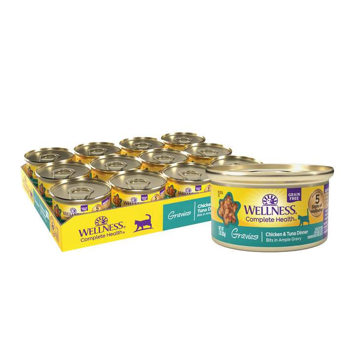 Wellness Complete Health Gravy Adult Wet Cat Food, Natural, Protein-Rich, Grain Free, 3 Ounce , 12 Pack, (Chicken &amp; Tuna Dinner)