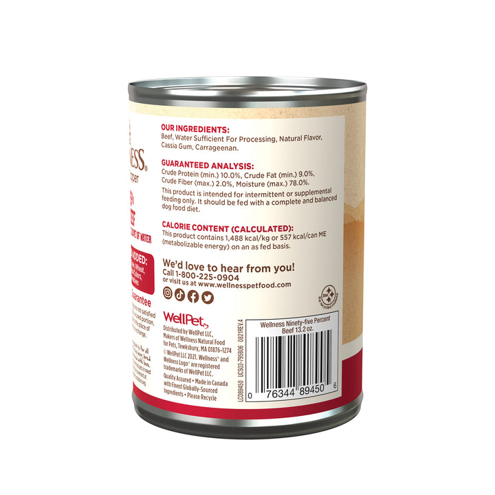 Wellness 95% Beef Natural Wet Grain Free Canned Dog Food, 13.2-Ounce Can (Pack of 12)
