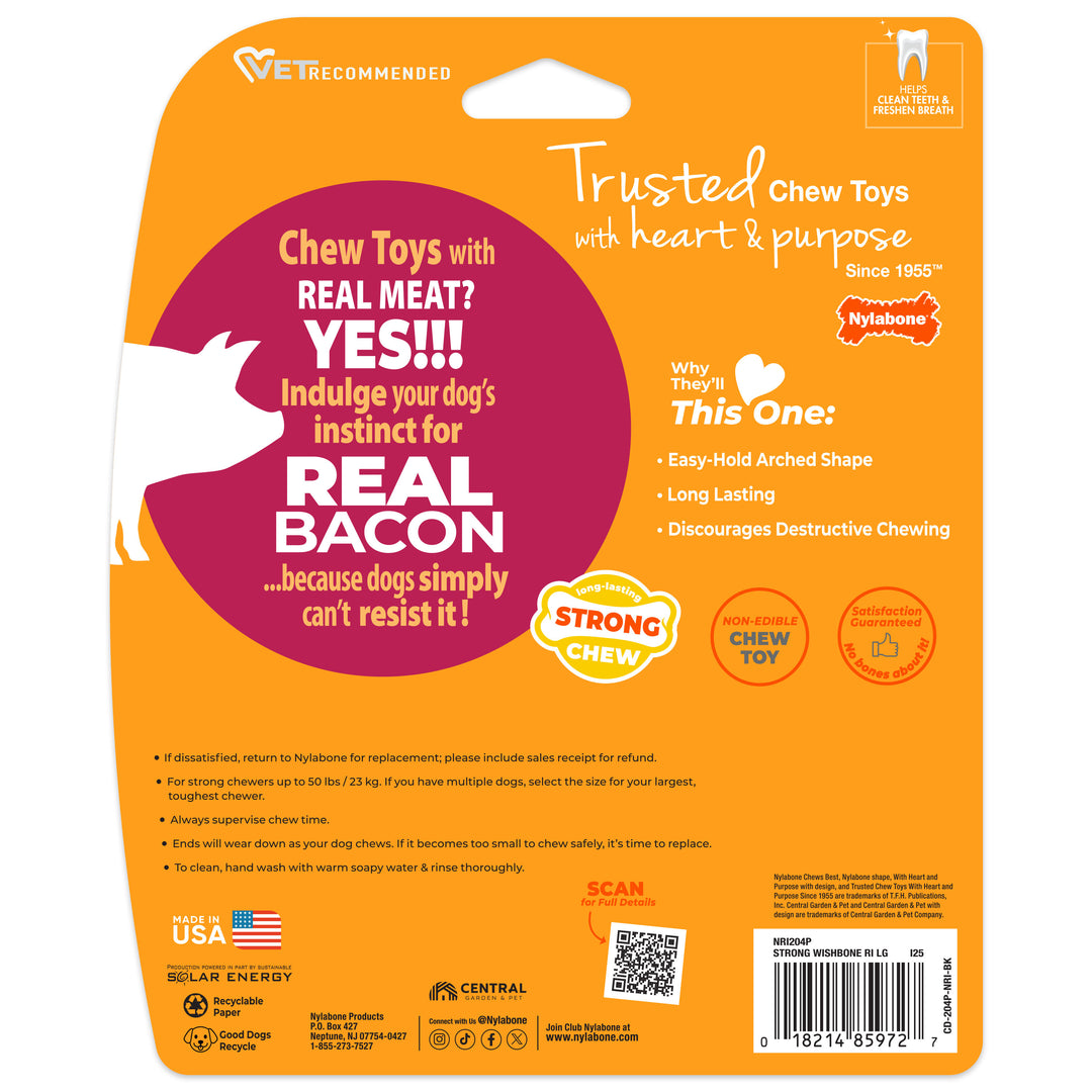Nylabone Strong Chew Wishbone Dog Chew Toy Made with Real Bacon Large (1 Count)