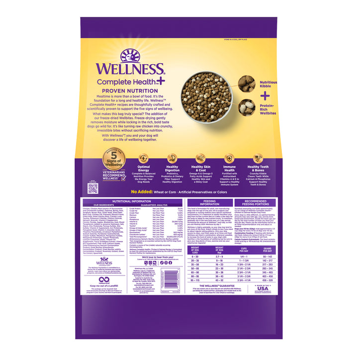 Wellness Complete Health+ Dry Dog Food, Adult Chicken &amp; Oatmeal Recipe with Freeze-Dried Wellbites (20 Pound Bag)