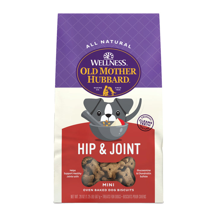 Wellness Old Mother Hubbard Hip &amp; Joint Dog Biscuits, Natural, Training Treats, Chicken, Apples, Oats, and Carrots Flavor, Mini Size, (20 Ounce Bag)