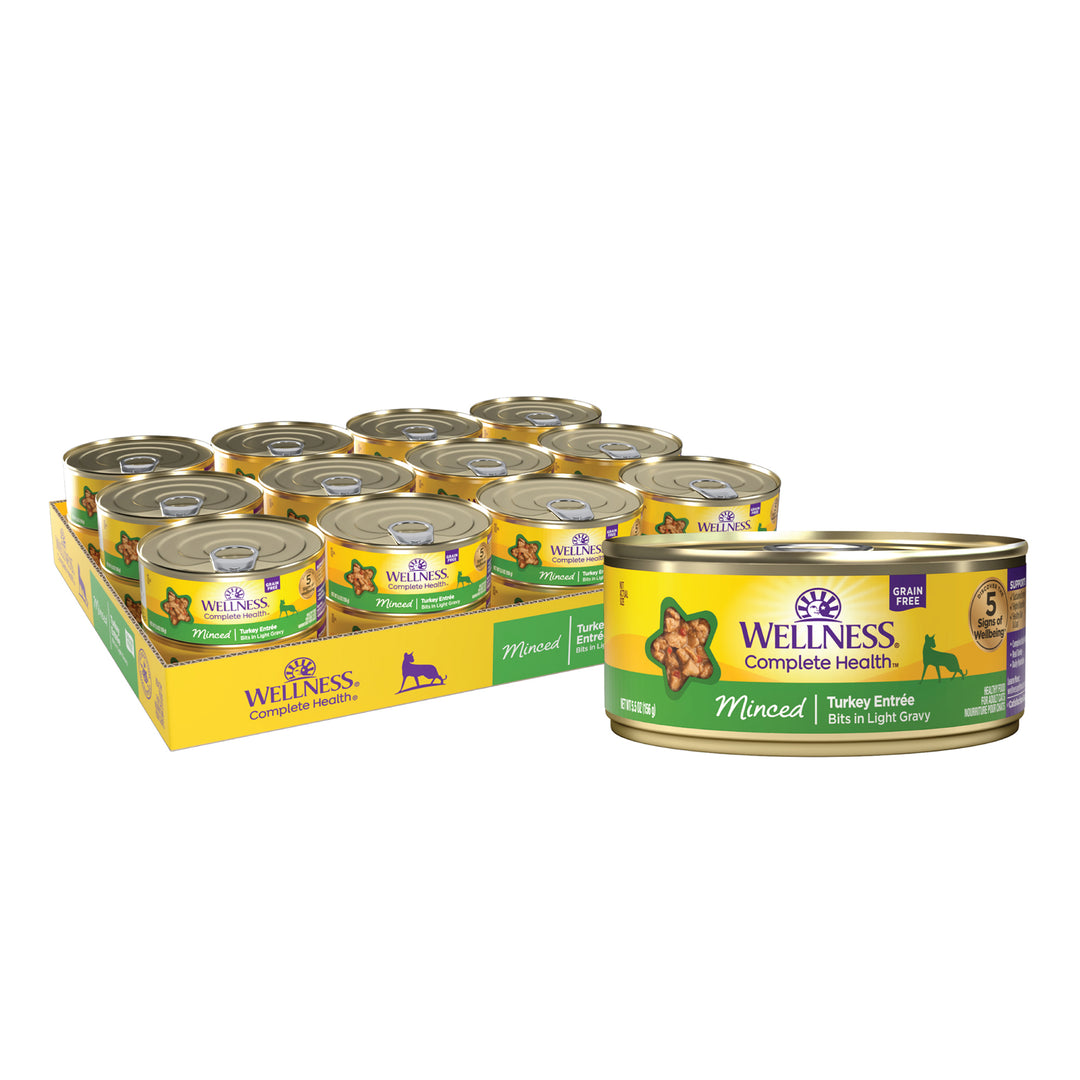Wellness Complete Health Minced Adult Wet Cat Food, Natural, Protein-Rich, Grain Free, 5.5 Ounce , 24 Pack, (Turkey Entrée)