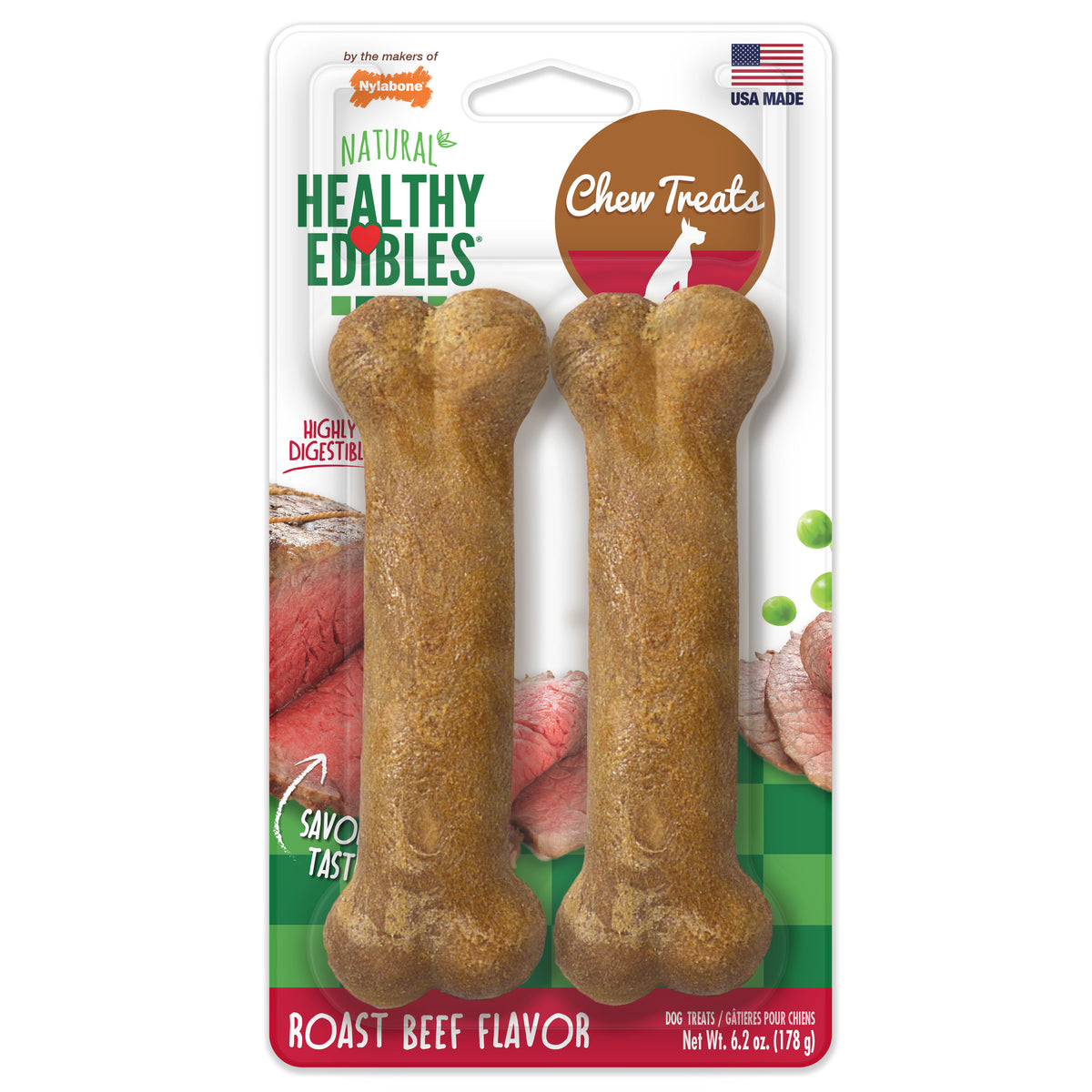 Nylabone Healthy Edibles All-Natural Long Lasting Chew Treats Roast Beef Medium (2 Count)