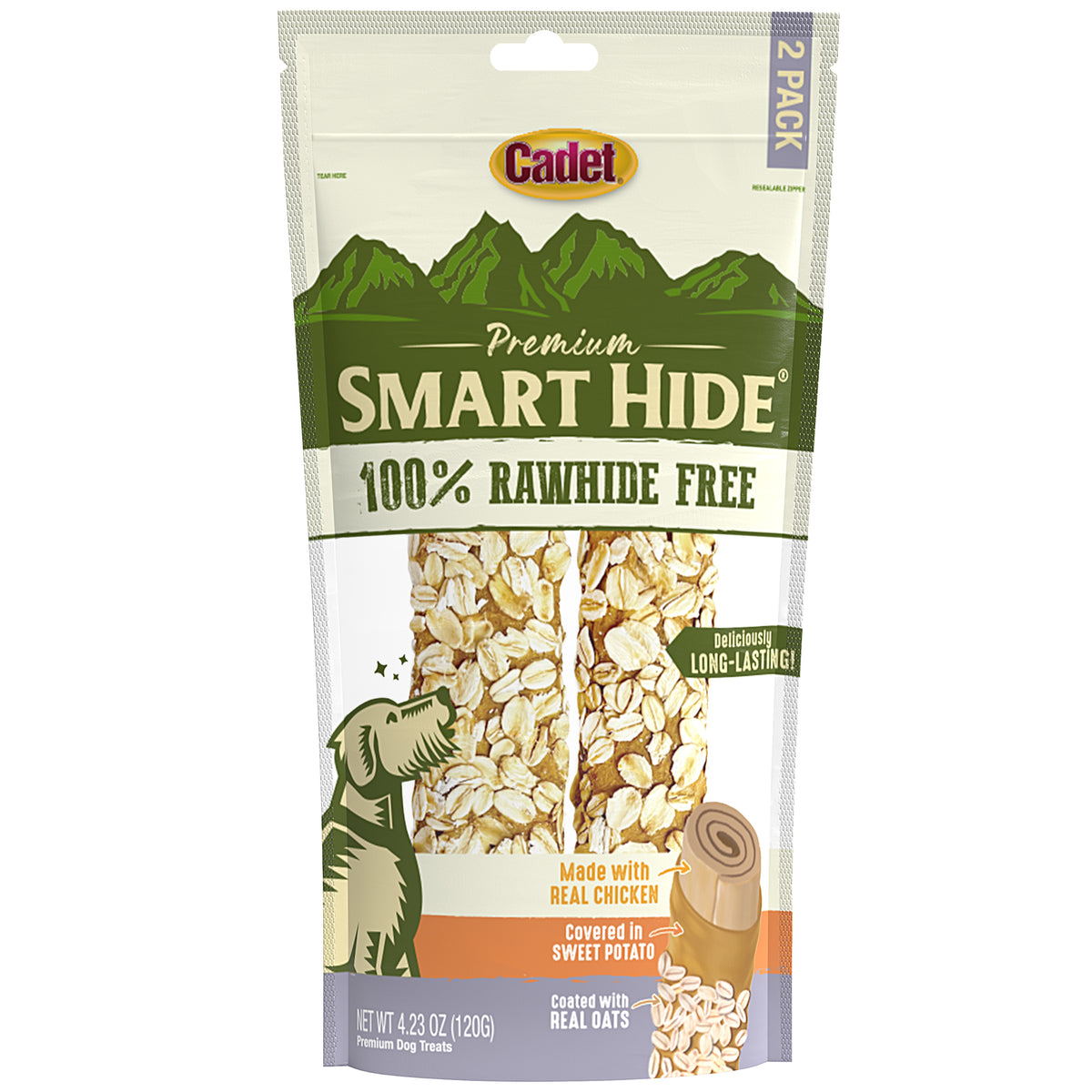 Cadet Smart Hide Rawhide Free Dog Chews Chicken, Sweet Potato, & Oats (2 Count)