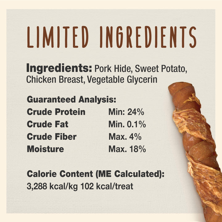 Cadet Gourmet Triple Chews Pork Hide Twists Chicken &amp; Sweet Potato (6 Count)