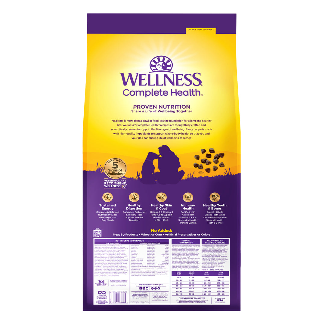 Wellness Complete Health Dry Dog Food, Wholesome Grains, Natural, Chicken &amp; Oatmeal Recipe, (26-Pound Bag)