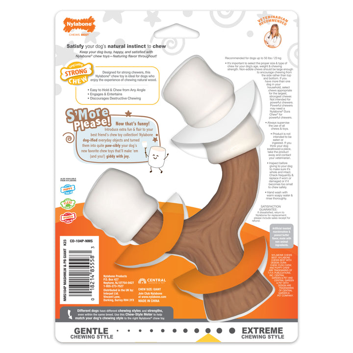 Nylabone Strong Chew Marshmallow Stick Dog Chew Toy Marshmallow &amp; Peanut Butter Large (1 Count)