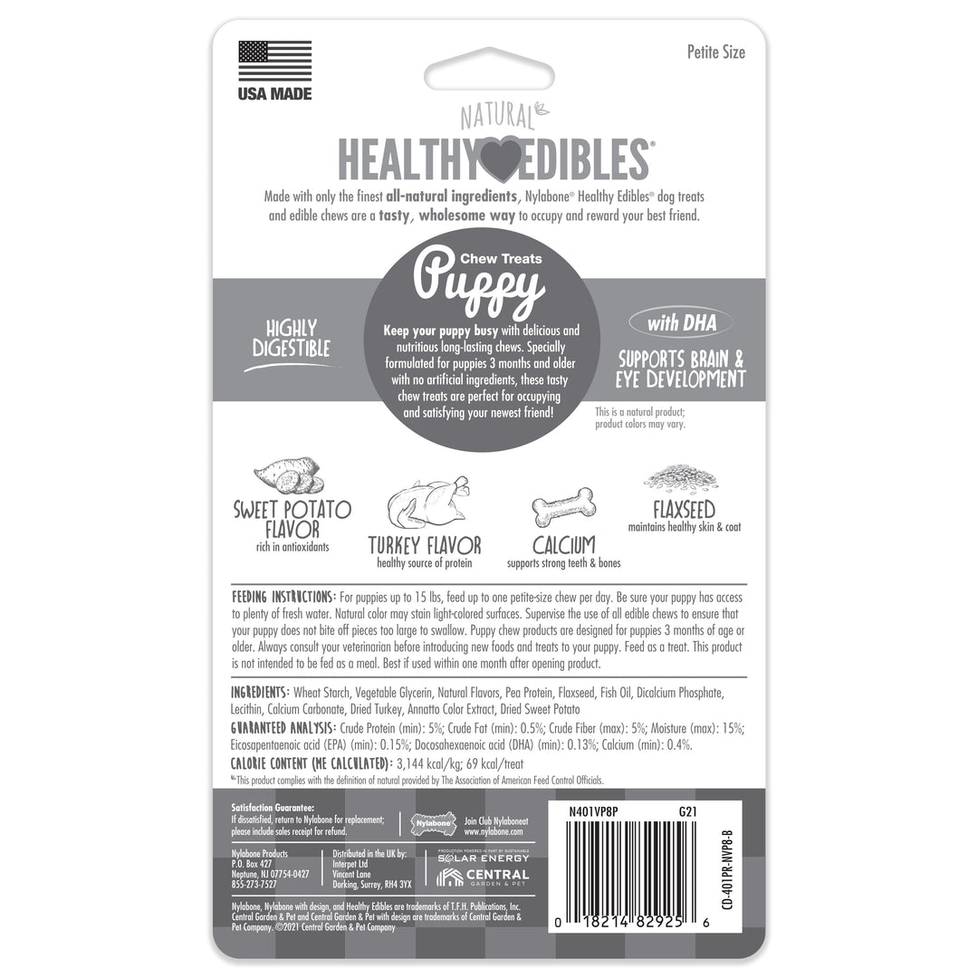 Nylabone Healthy Edibles All-Natural Long Lasting Puppy Chew Treats Turkey &amp; Sweet Potato X-Small (8 Count)