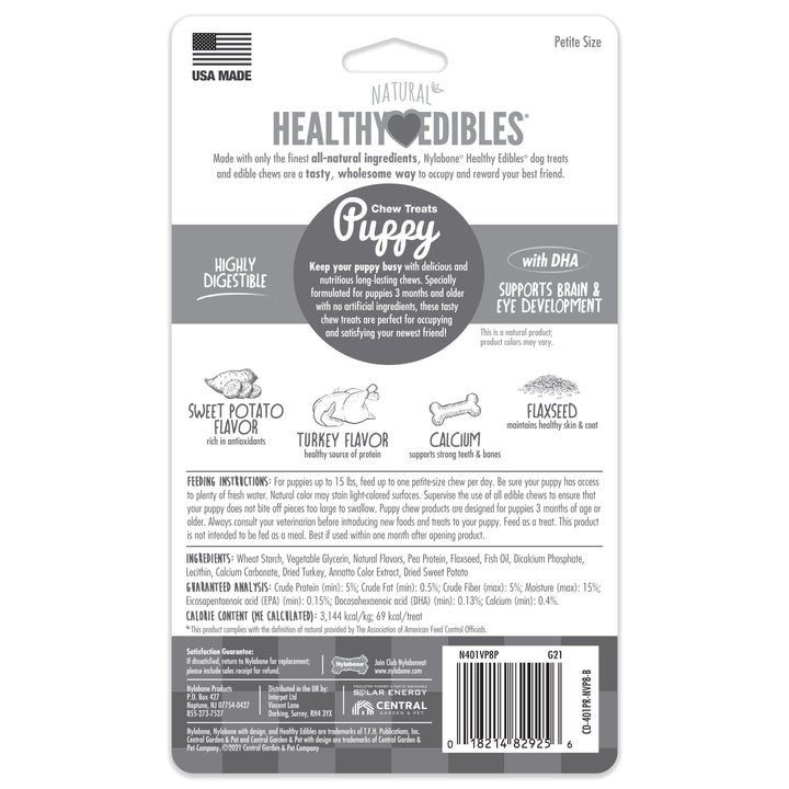 Nylabone Healthy Edibles All-Natural Long Lasting Puppy Chew Treats Turkey &amp; Sweet Potato X-Small (8 Count)