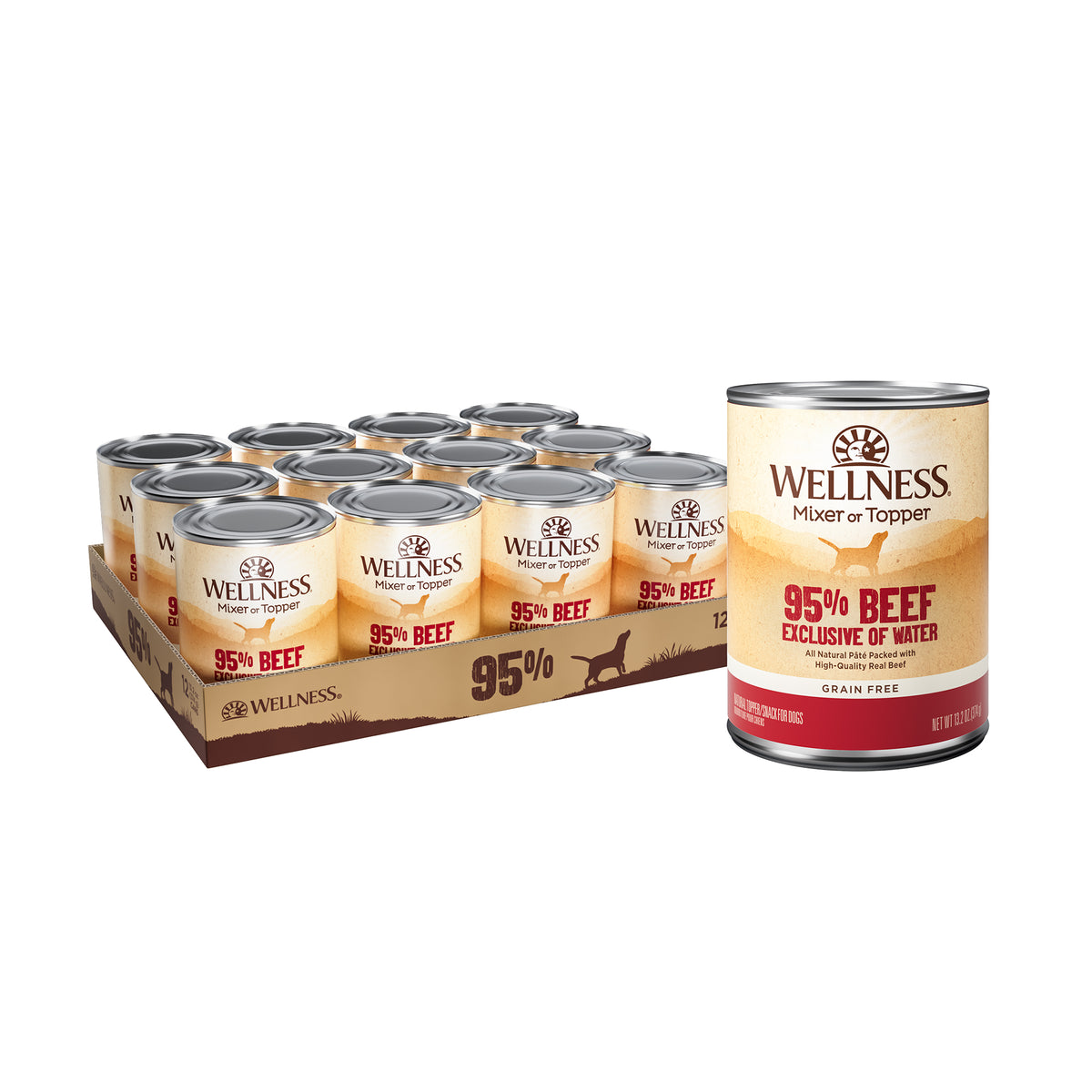 Wellness 95% Beef Natural Wet Grain Free Canned Dog Food, 13.2-Ounce Can (Pack of 12)