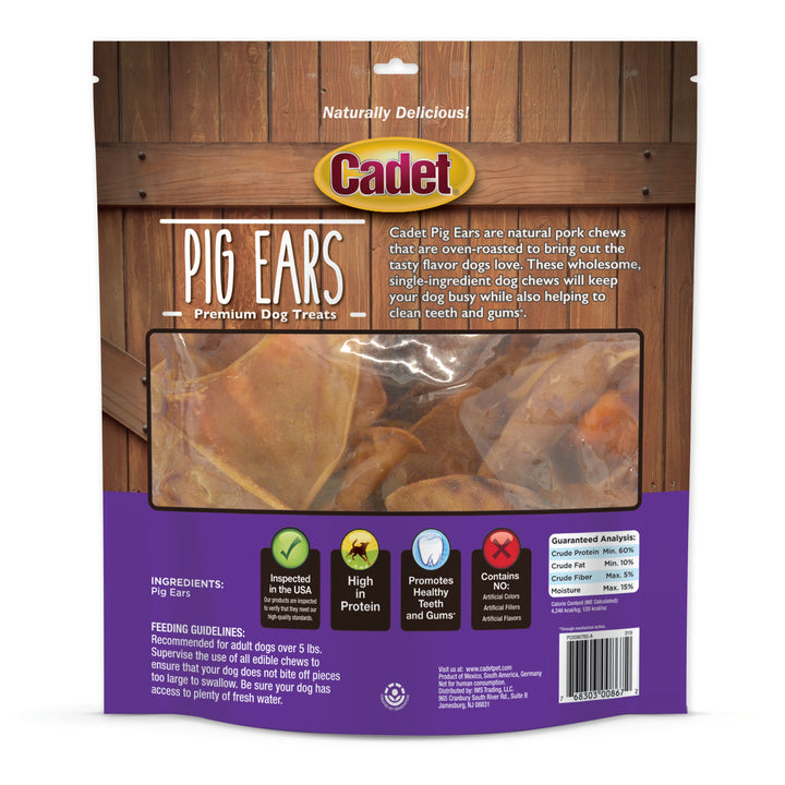 Cadet Natural Pig Ears for Dogs Original 10 Ounce (12 Count)
