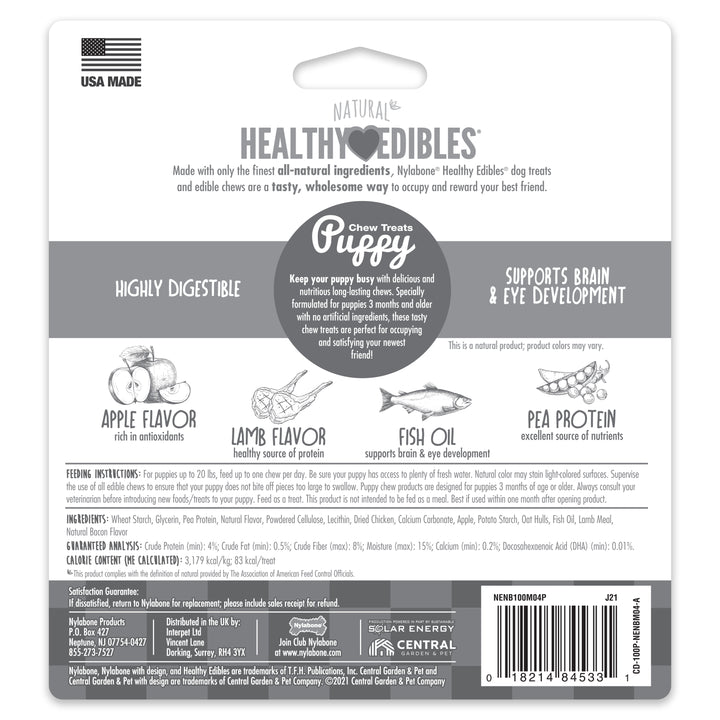 Nylabone Healthy Edibles All-Natural Long Lasting Puppy Chew Treats Lamb &amp; Apple Small (4 Count)