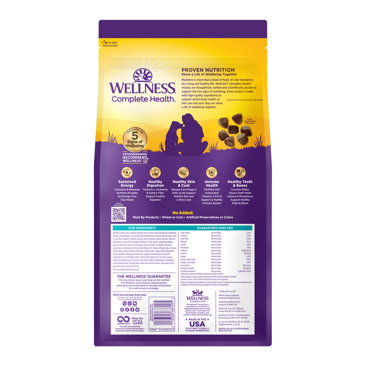 Wellness Complete Health Dry Dog Food, Wholesome Grains, Natural, Whitefish & Sweet Potato, (5-Pound Bag)