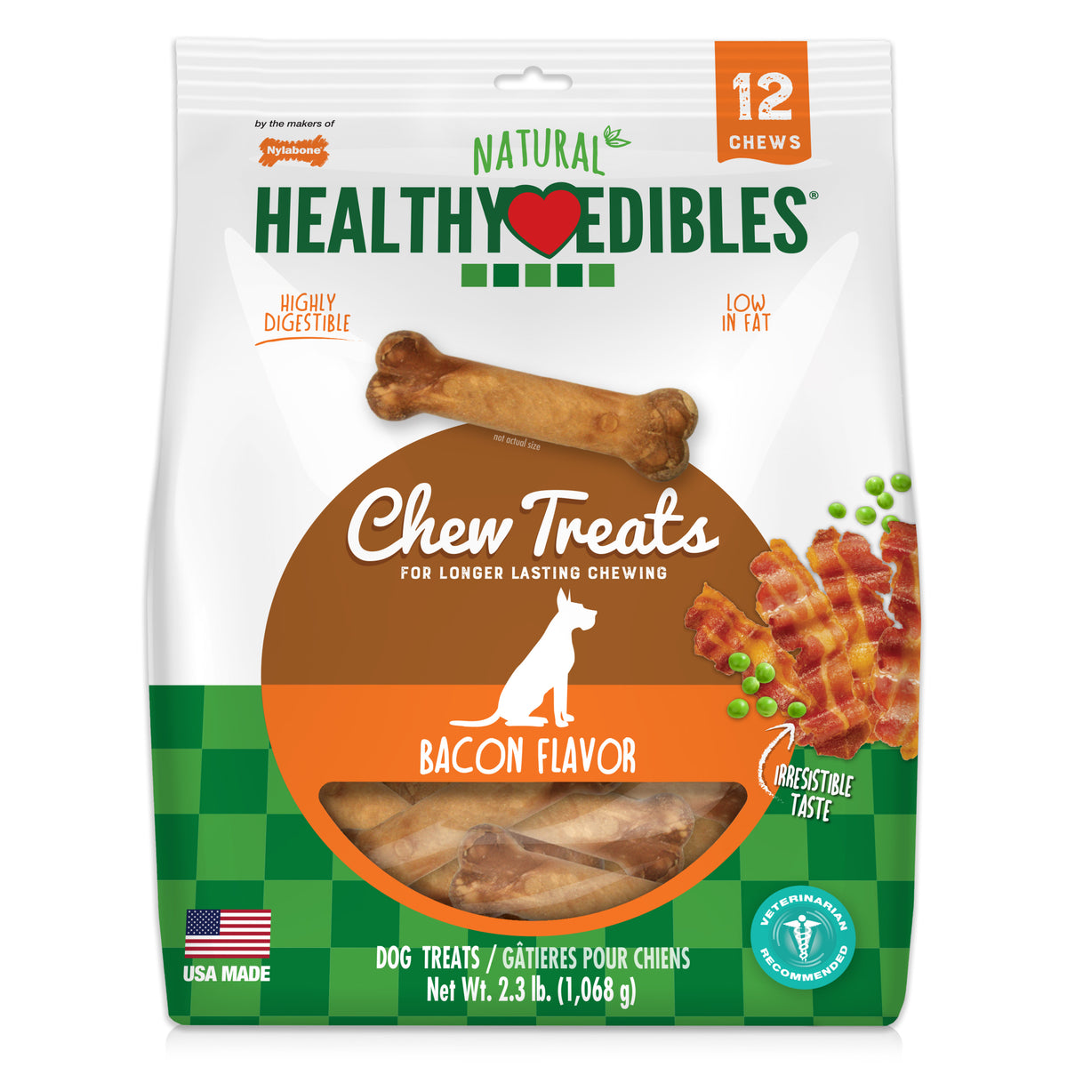 Nylabone Healthy Edibles All-Natural Long Lasting Chew Treats Bacon Medium (12 Count)