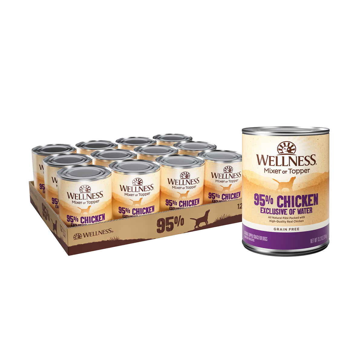 Wellness 95% Chicken Natural Wet Grain Free Canned Dog Food, 13.2-Ounce Can (Pack of 12)