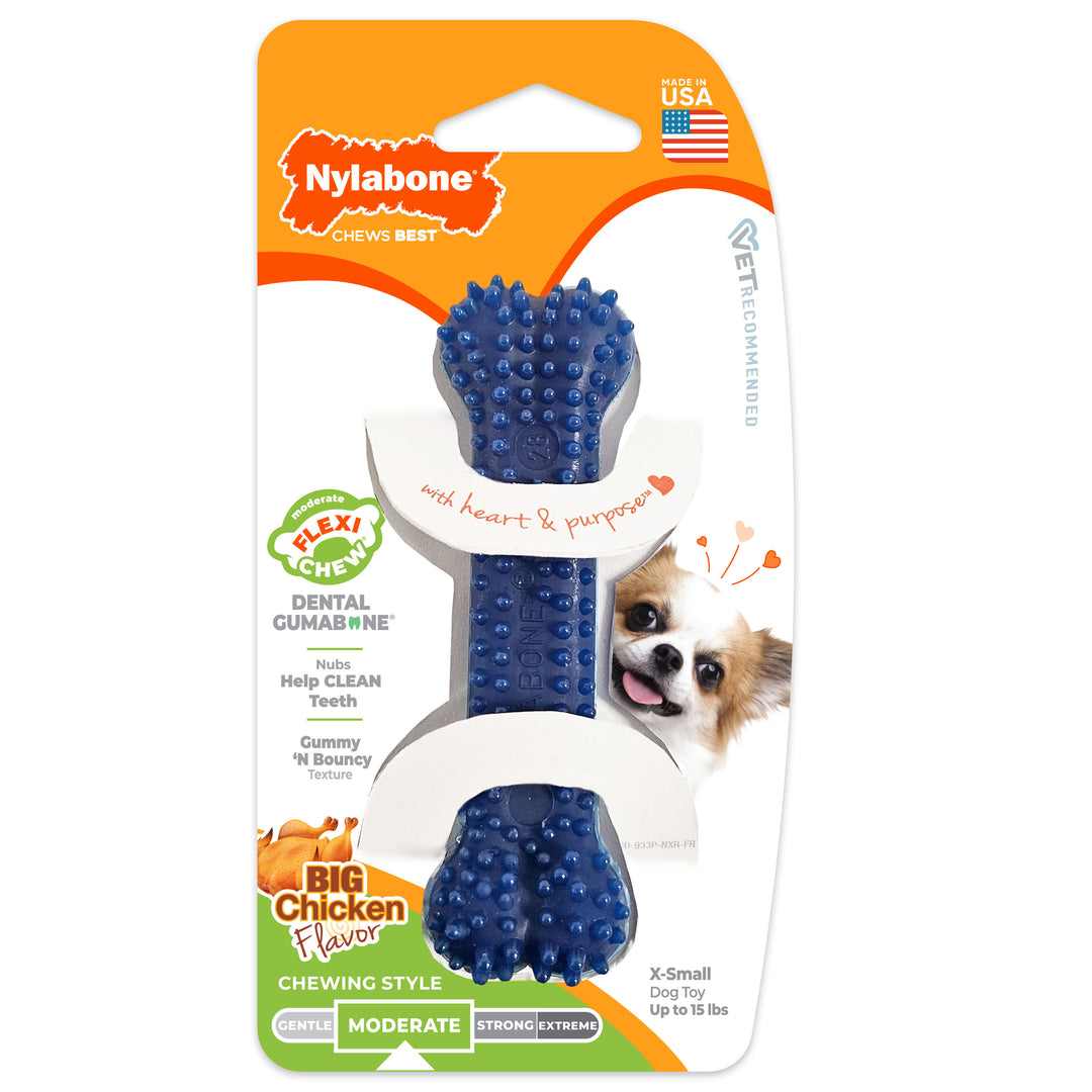 Nylabone Flexi Chew Gumabone Textured Dental Bone Dog Chew Toy Chicken X-Small (1 Count)