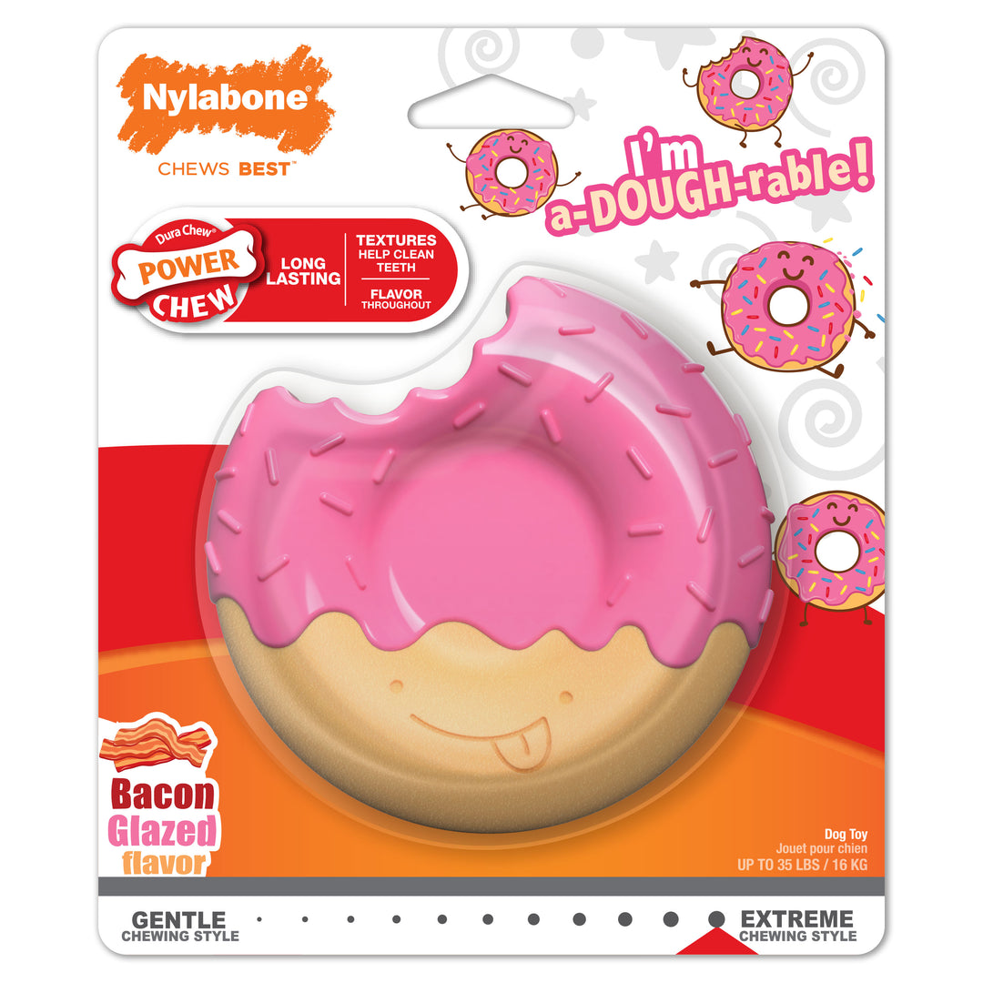 Nylabone Power Chew Donut Dog Chew Toy Bacon Glazed Medium (1 Count)