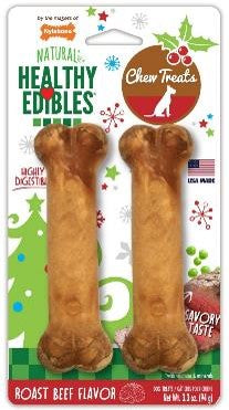 Nylabone Healthy Edibles Natural Holiday Dog Treats Roast Beef Small/Regular - Up to 25 Ibs. (2 Count)