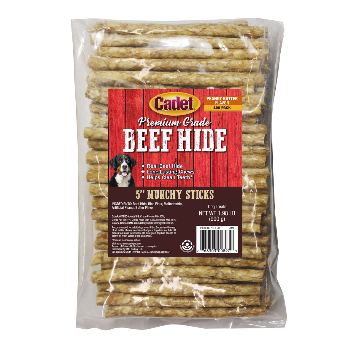 Cadet Premium Grade Munchy Beef Hide Sticks Peanut Butter 5 Inch (100 Count)