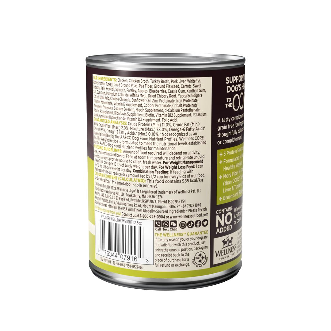 Wellness CORE Natural Wet Grain Free Canned Weight Management Dog Food, 12.5-Ounce Can (Pack of 12)