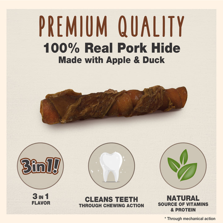 Cadet Gourmet Triple Chews Pork Hide Twists Apple &amp; Duck (6 Count)