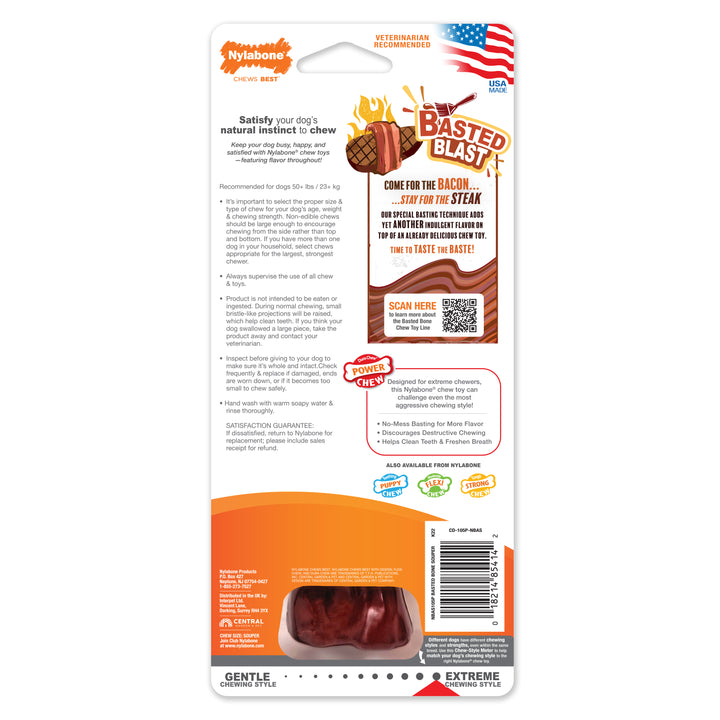 Nylabone Power Chew Basted Blast Textured Bone Dog Chew Toy Bacon &amp; Steak X-Large (1 Count)