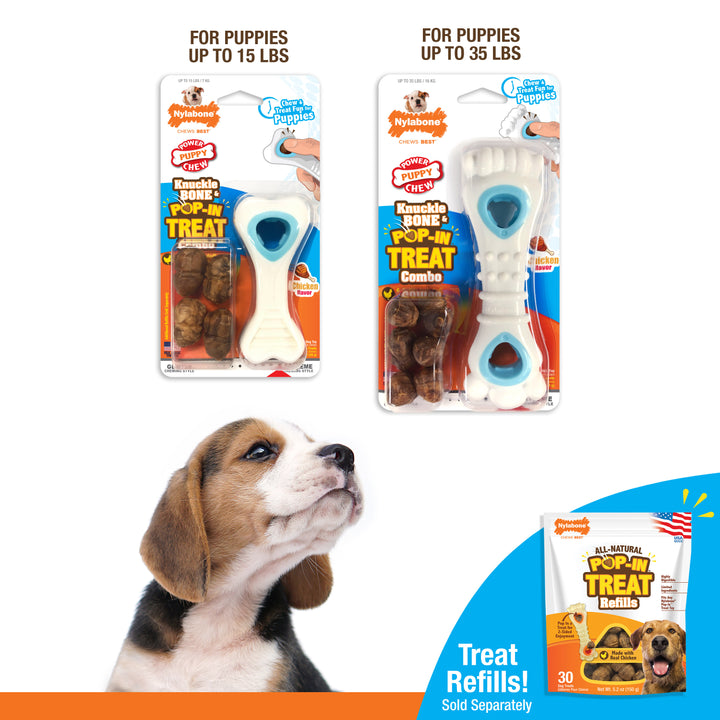 Nylabone Puppy Power Chew Knuckle Bone Pop-In Treat Toy &amp; Treat Combo Chicken X-Small (1 Count)